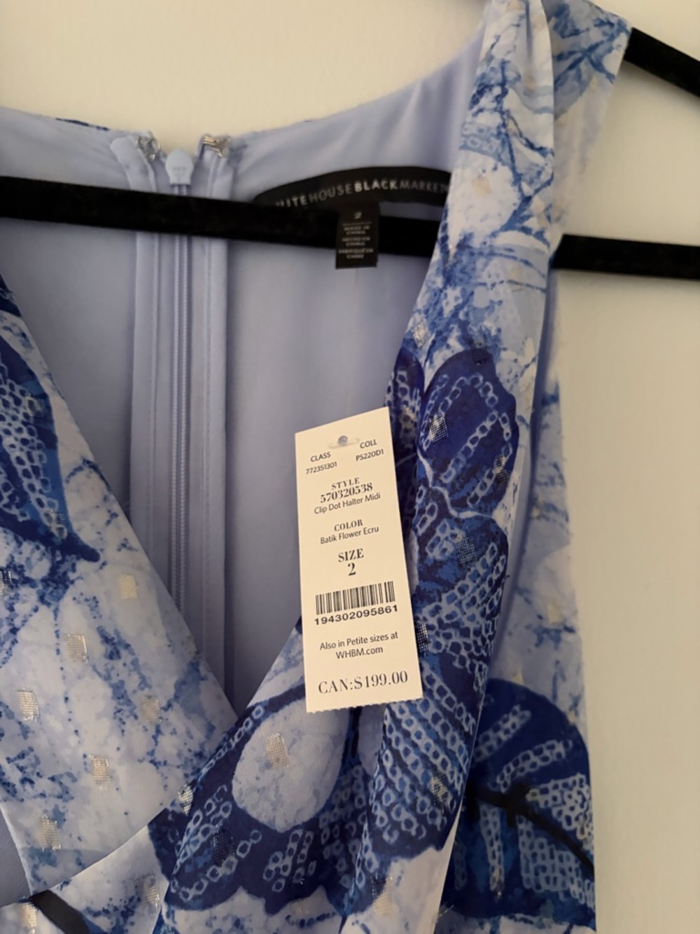 White House Black Market Light Blue and Navy Printed Dress